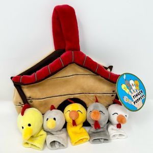 Hug Fun Hen House Chicken Coop Finger Puppet Plush Set
